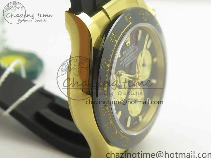 0522 Chic Daytona 116518LN YG JH Best Black Gold Dial On Rubber Strap A4130 (Free XS Rubber ) 3458